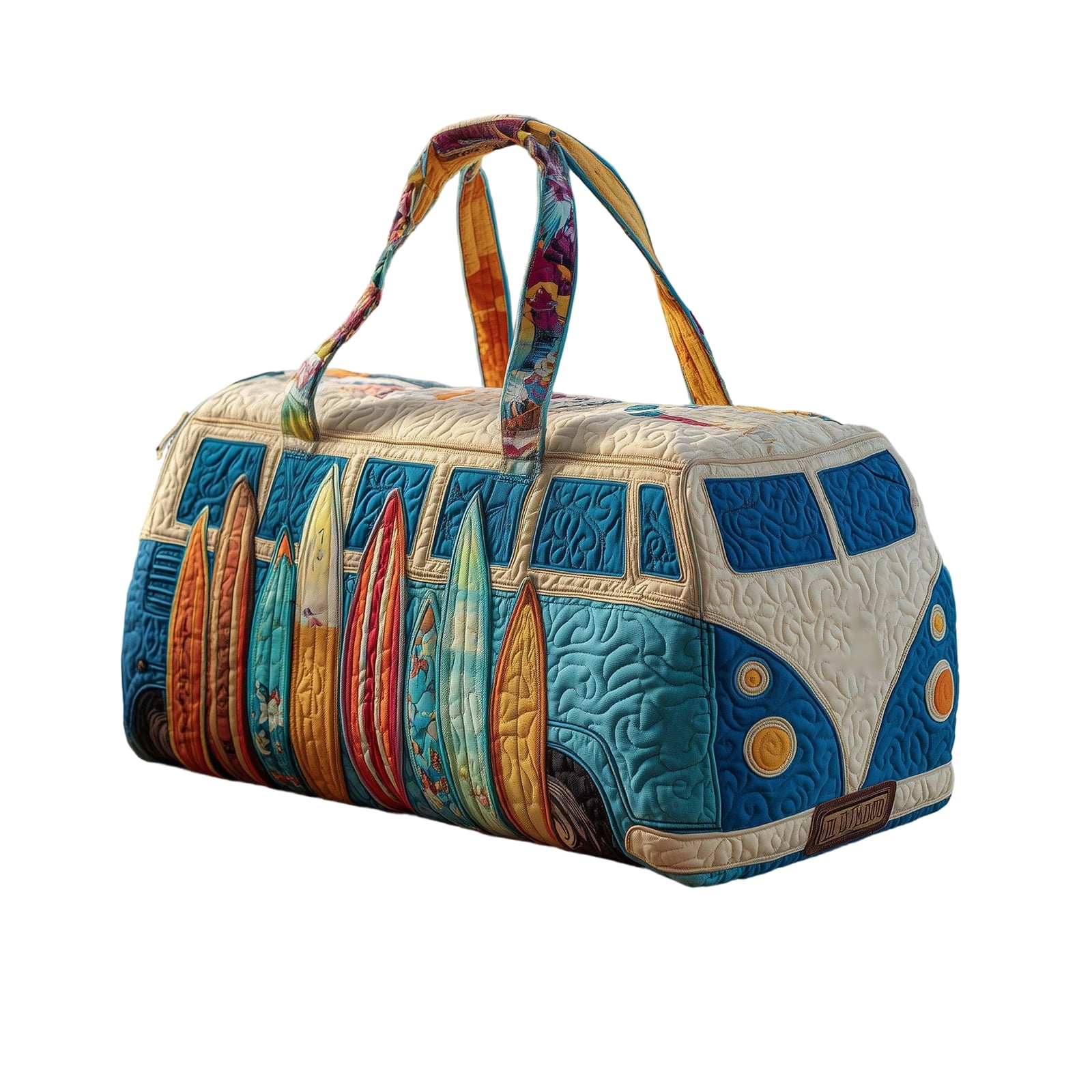 Quilted Hippie Van Duffle Bag with Adjustable Strap, Medium 18-inch Bohemian Weekender Bag for Travel, Durable Polyester Quilted Carryall for Gym Yoga Dance,B