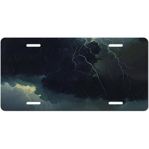 License Plate Waterproof Automotive License Plate Aluminum License Plate Frame Thunderstorm License Plate Personalized Car Front Plate Cover Novelty Vanity Tag 6 X 12 Inch (4 Hole)