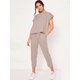 thumbnail image 3 of Conjunto de dos piezas de trajes de pantalón sólidos casuales, tops de cuello redondo de manga corta y conjunto de pantalones recortados con cordón, ropa de mujer, 3 of 4