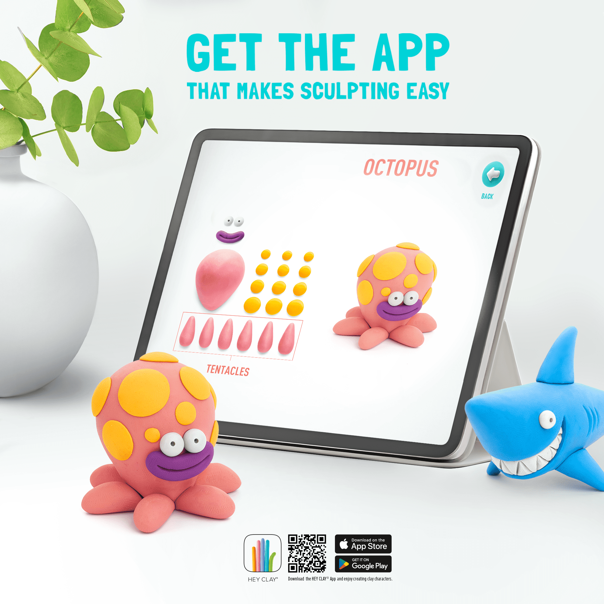 Hey Clay Ocean Creatures, Air Dry Clay Kit with Interactive App for Kids & Tweens