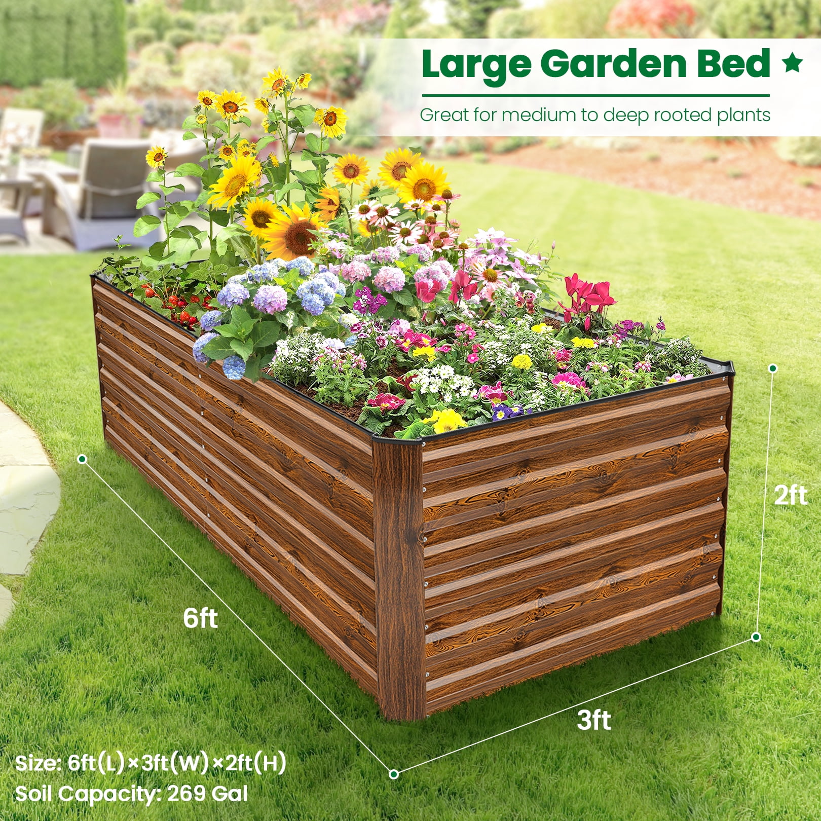 SEJOV 6x3x2ft Raised Garden Bed Kit, Galvanized Planter Raised Garden Boxes Outdoor, Deep Root Raised Planter w/Anti Cutting Strip, Large Metal Raised Garden Bed for Vegetables Flowers Herbs, Black