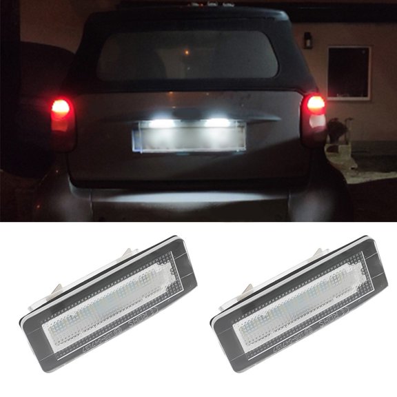 2X White LED License Plate Lights for Smart Fortwo Vehicle Cabrio 450 451