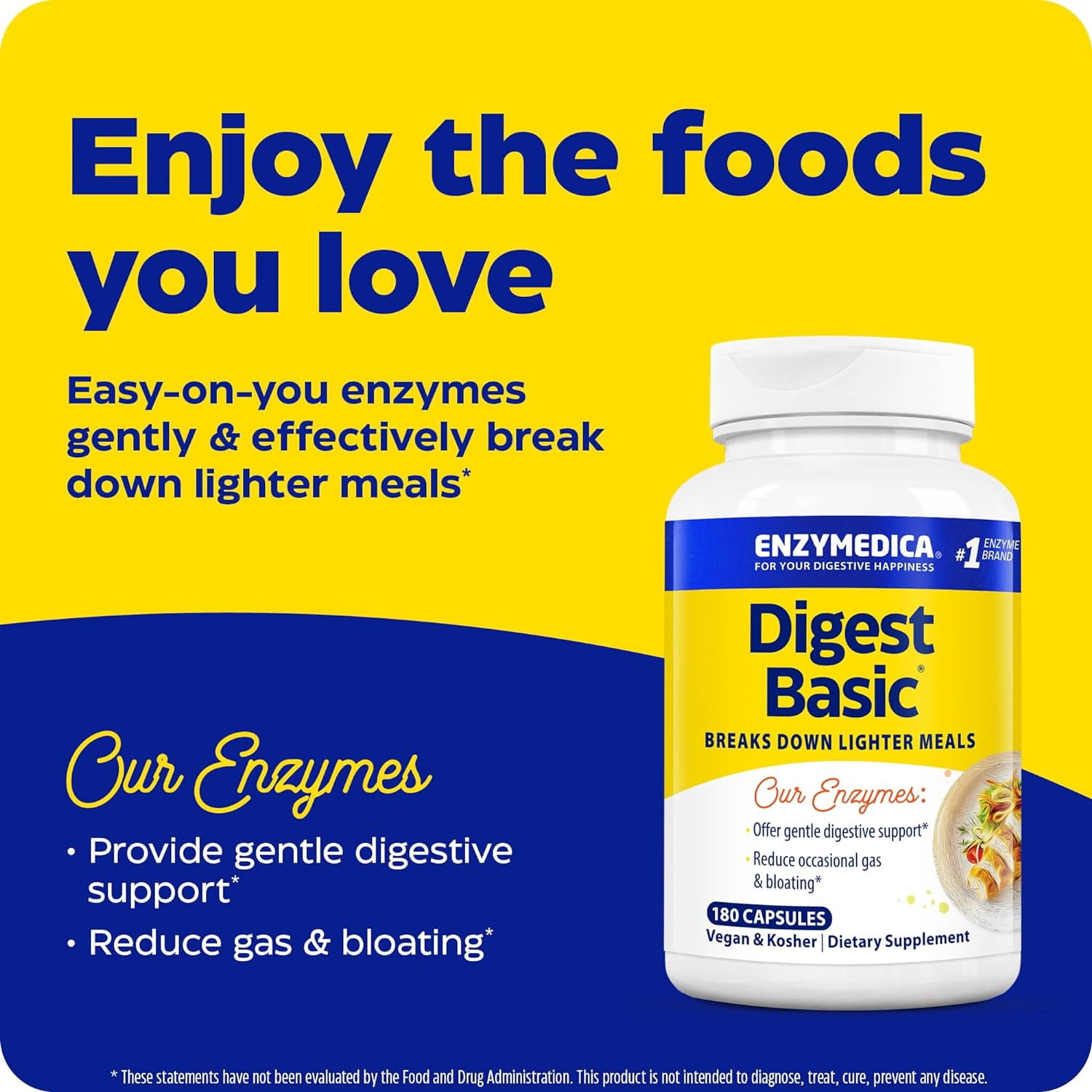 Enzymedica, Digest Basic, 180 Capsules, Dietary Supplement to Support Digestive Relief, Vegan, Non-GMO, 180 Servings