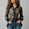 thumbnail image 2 of Piebxs Women's Leopard Print Denim Shirt – Button Front Contrast Detail Casual Everyday Wear, Trendy Animal Print Jean Jacket Shirt, Fitted Long Sleeve Denim Blouse, 2 of 7