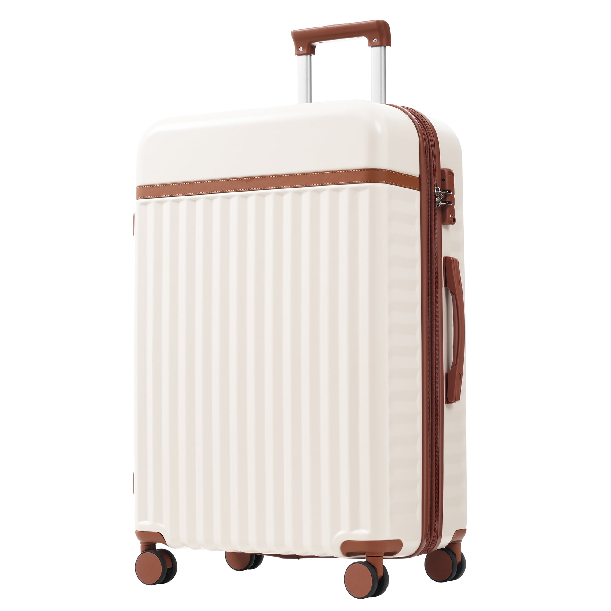 Euroco Luggage Sets 5 Piece,Hardside Expandable Suitcase with 2 Travel Bags,Spinner Wheels and TSA Lock,Lightweight Carry on Luggage for Women Men(20"+24"+28"),Brown+White