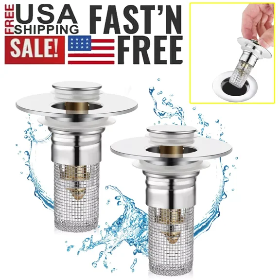 2Pcs Bathroom Sink Stopper Hair Catcher Bathroom Pop Up Sink Drain Filter Basket