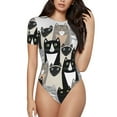 thumbnail image 1 of Junzan Couleurs Imprimé Chats Justaucorps à Manches Courtes Col Rond pour Femmes, T-shirt Mode Aguichant une Pièce Col Rond Justaucorps Aguichant pour Sortir - Grand, 1 of 7