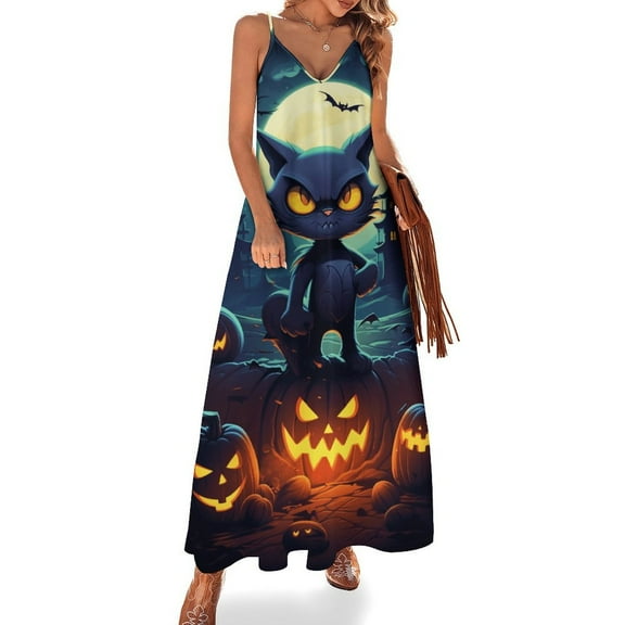 Halloween Scary Night Full Moon Design Sleeveless Dress Woman Fashion Long Dresses Women's Summer Suit Dress 2025