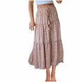 thumbnail image 2 of Maoxin Skirts for Women Women's Summer Sexy Casual Fashion Printing Tie Fold Elastic Waist Skirt ,Coffee,S, 2 of 8