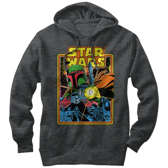 Men's Star Wars Boba Fett Fires  Pull Over Hoodie Charcoal Heather Medium