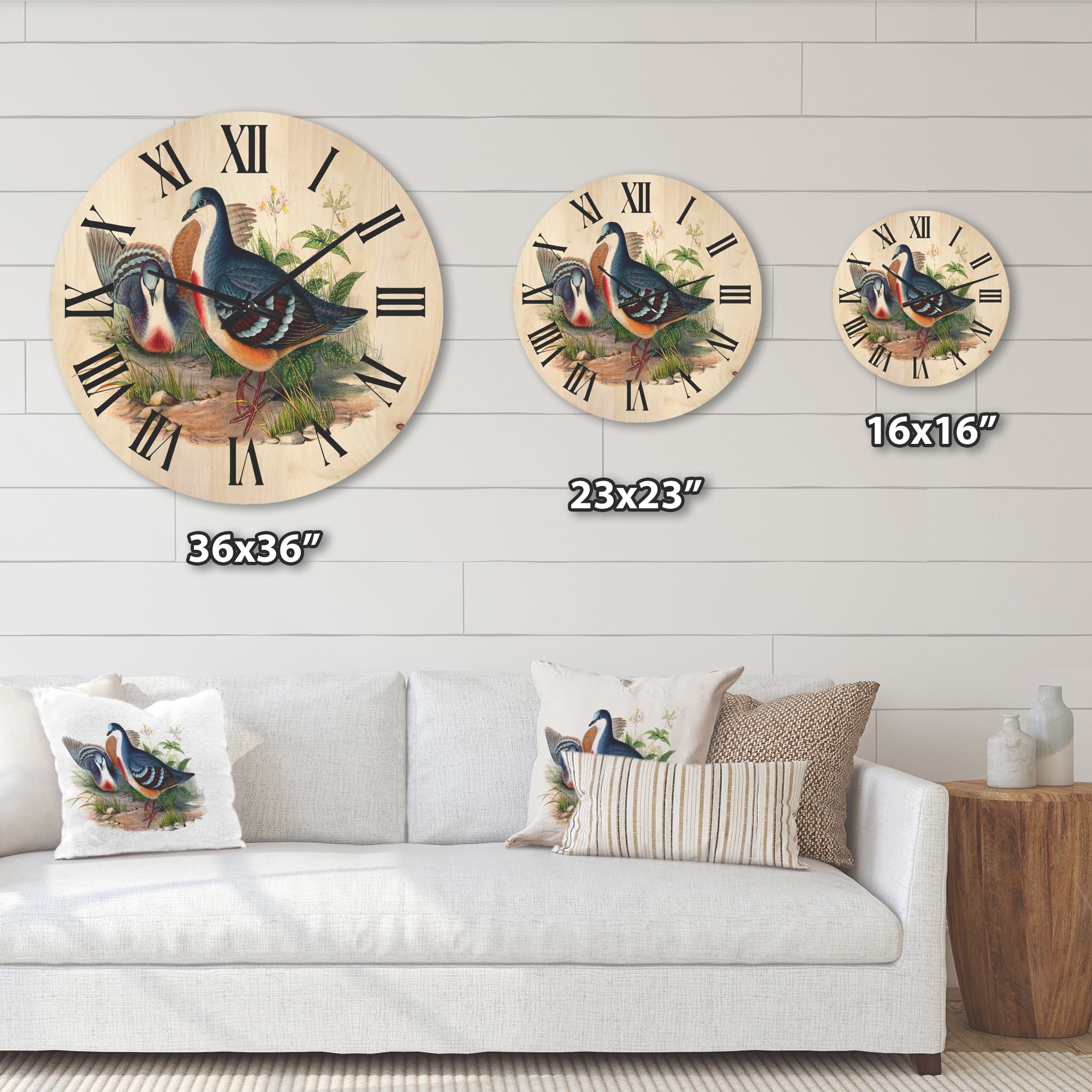 Designart 'Ancient Birds In The Wild IV' Traditional Wood Wall Clock