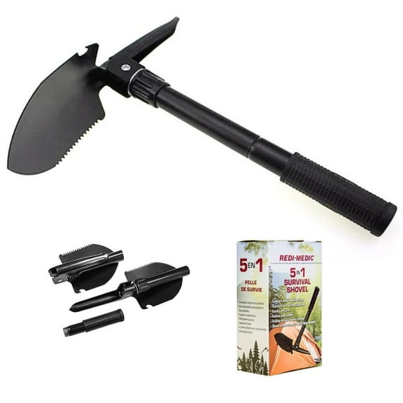 Redi-Medic Portable 5-in-1 Folding Shovel with Stainless Steel Blade and Rubber Handle
