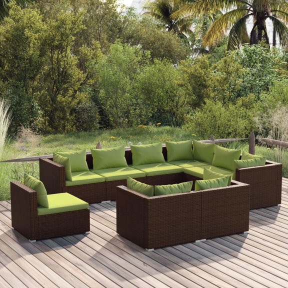 vidaXL 9 Piece Patio Lounge Set with Cushions Poly Rattan Brown