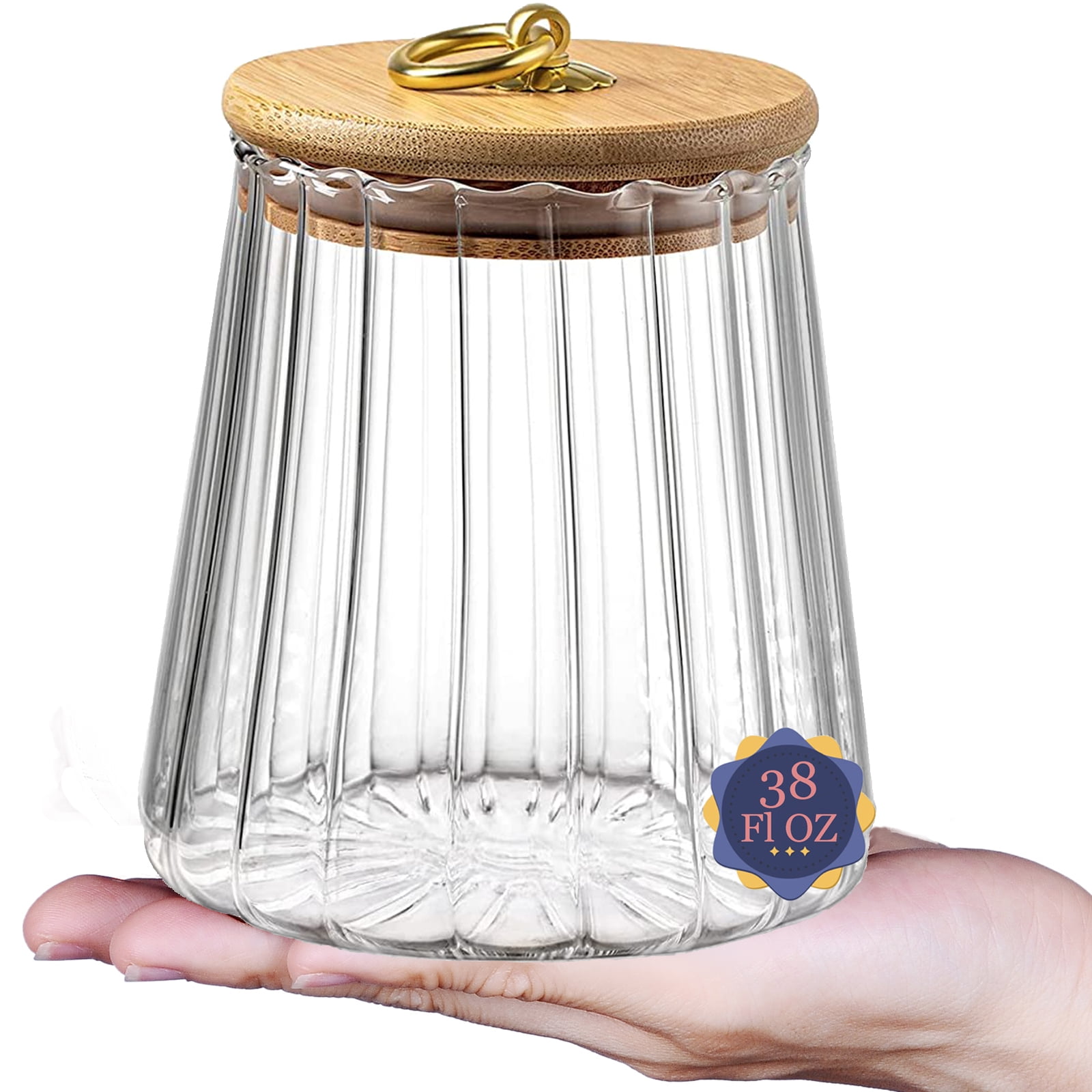 38 Fl oz Airtight Candy Jar with Bamboo Lid,Glass Jar with Lid 1130ml