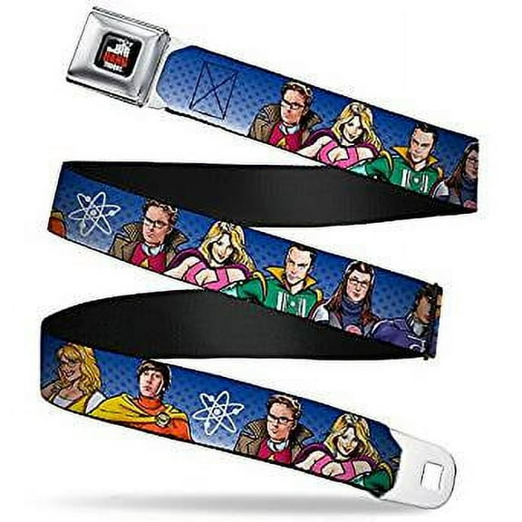 The Big Bang Theory Belt, Seatbelt Buckle Belt, The Big Bang Theory Superhero Characters Group Blue Dot Fade, 30 to 44 Inches