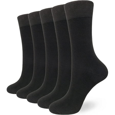

SERISIMPLE 5 Pairs Bamboo Dress Casual Sock for Women Mid-Calf Crew Socks Soft Lightweight (Black Medium)