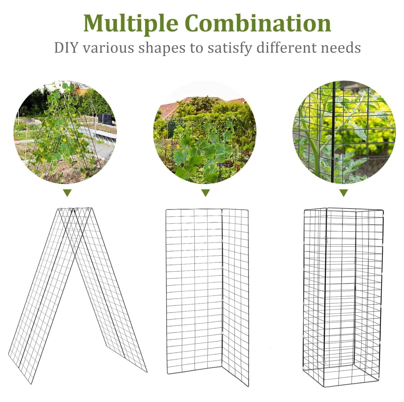 48 x 34 Inch Cucumber Trellis for Garden, 8 PCS Foldable A-Shape  Support W/18 Clips, 16 Ground Stakes, 8 Spiral Connectors, 12 Cable Tie, Twist Tie, Garden Trellis for Climbing