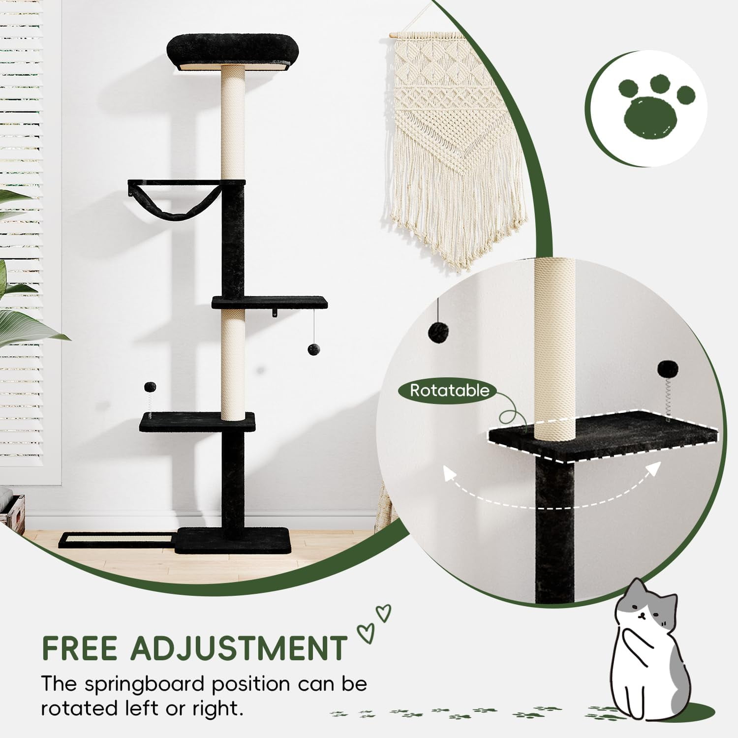 SONGMY Wall Mounted Cat Climber Set, Wall Furniture Set, DIY Wall/Window Shelves, Scratching Post, Comfortable Bed, Cat Shelves for Indoor - Blcak