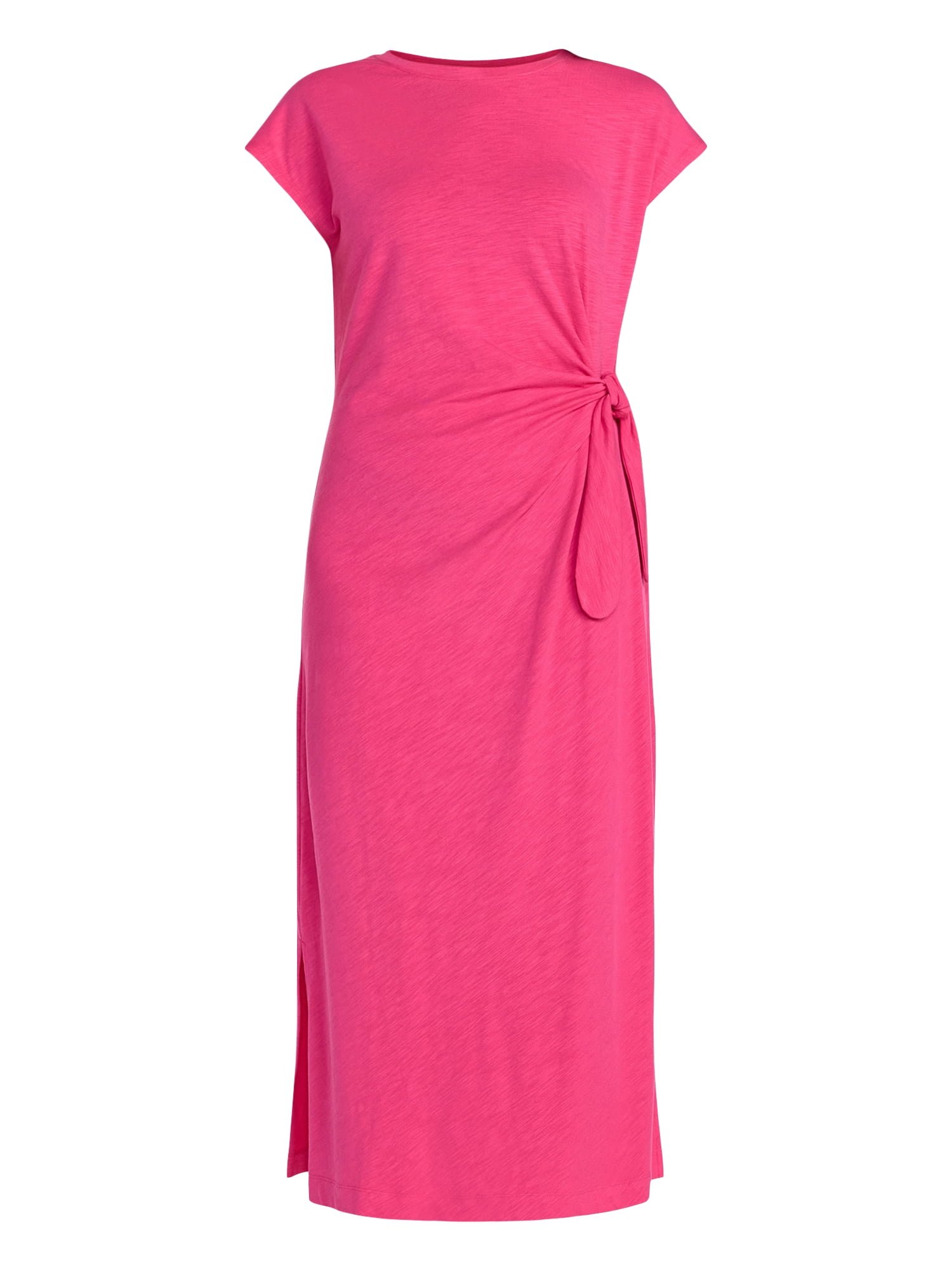 Time and Tru Women's and Women's Plus Side Tie Midi Dress with Dolman Sleeves, Sizes XS-4X