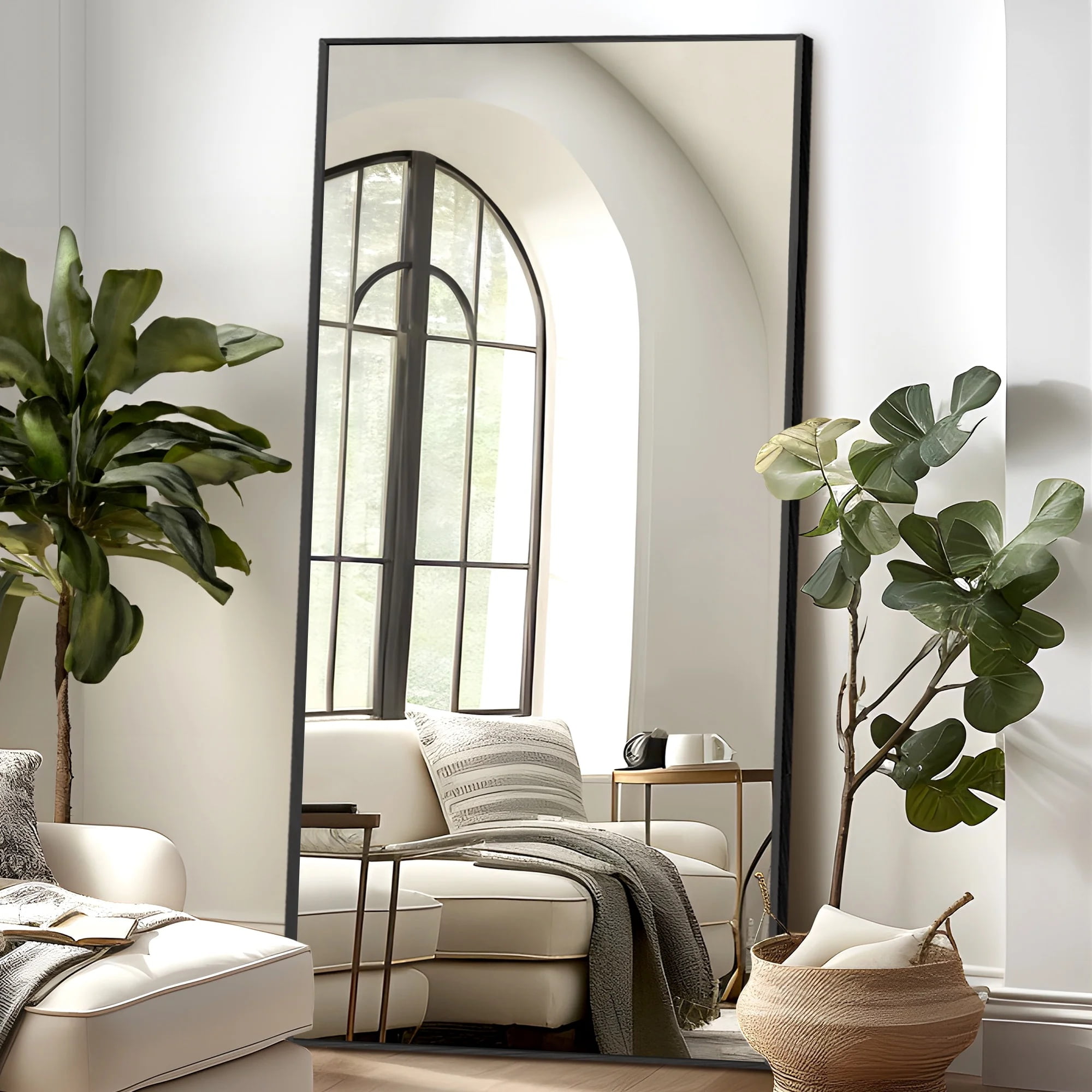 MAYEERTY 76"x35" Rectangle Full Length Mirror Oversized Floor Mirror with Bracket, Aluminium Alloy Framed, Black
