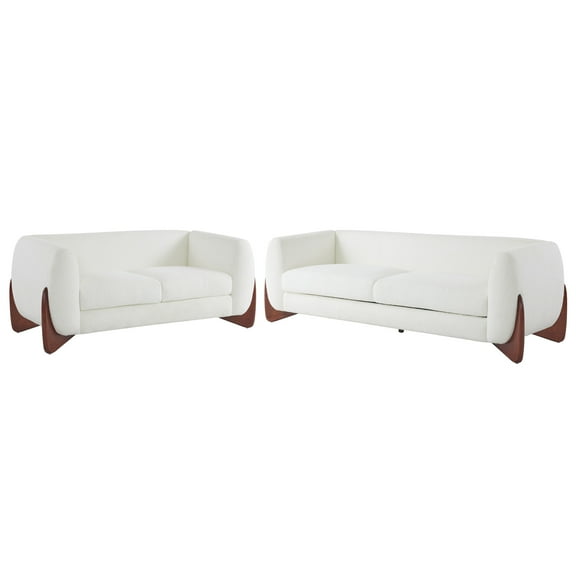 GDF Studio Oversized Faux Sherpa Boucle Sofa Set with Wood Legs, Beige