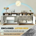 thumbnail image 4 of Double  Litter Box Enclosure with Power Outlet, Farmhouse Large Hidden Litter Box Cabinet TV Stand for 2 Cats, Antique White, 4 of 7
