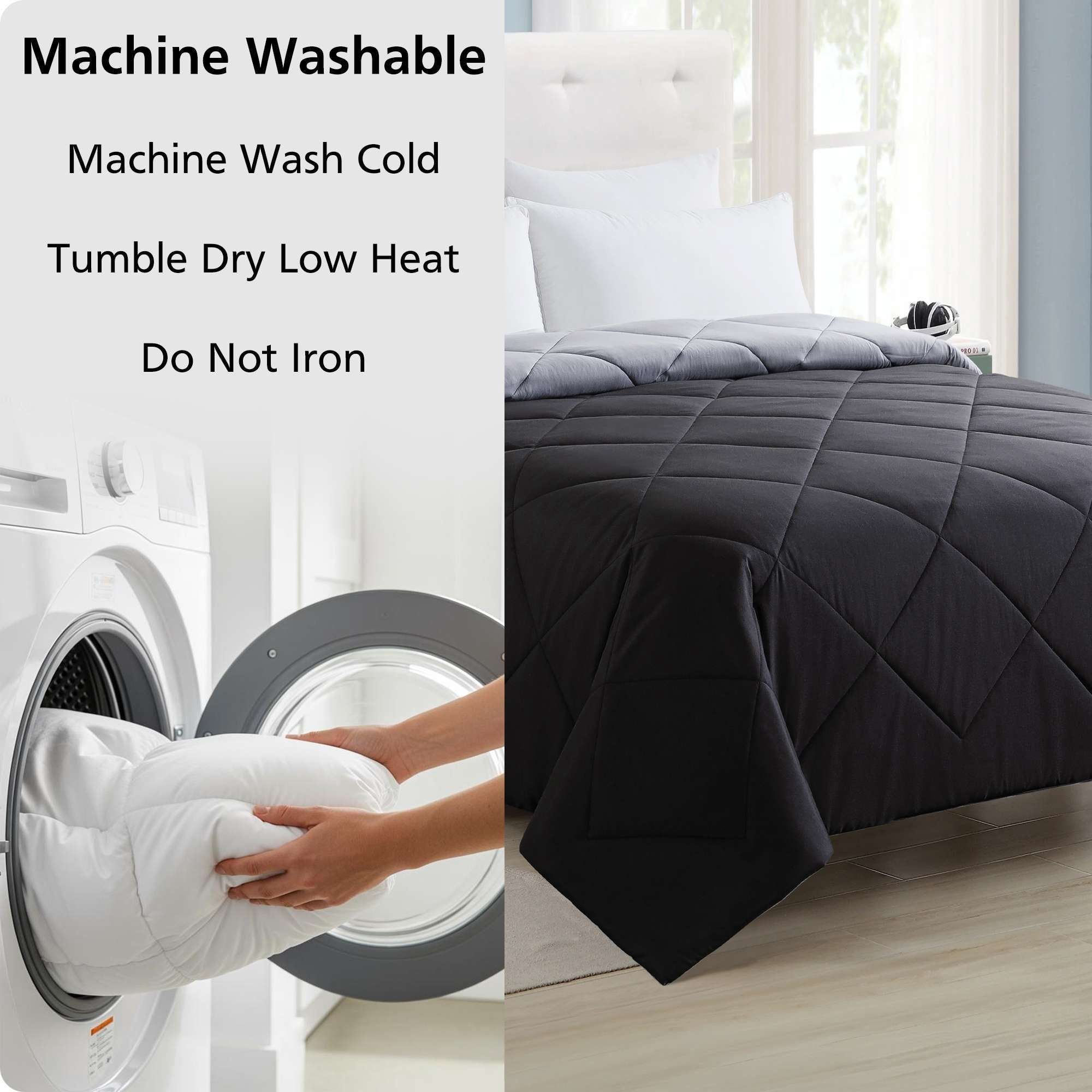 Mainstays Reversible Microfiber Comforter, Black, Full/Queen