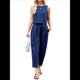 thumbnail image 3 of Conjunto de 2 Piezas de Cuadros para Mujer, para Vacaciones en la Playa, Verano, Camiseta Sin Mangas, Pantalones y Traje. Azul M, 3 of 10