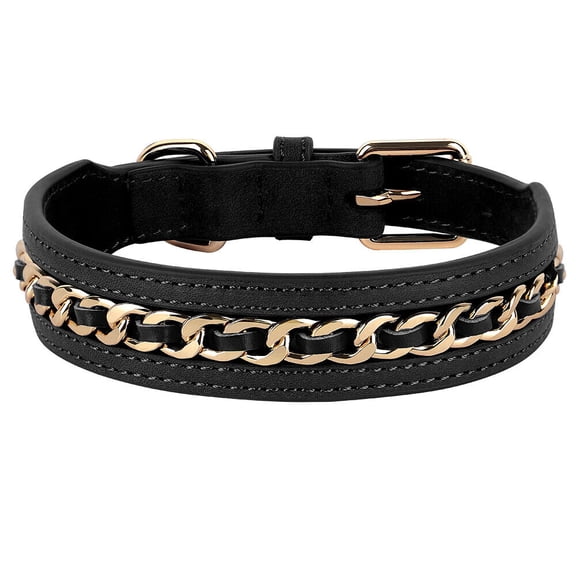 Pet Artist Fashion Leather Pet Dog Collars with Chain Studded,Fit for Medium and Large Breeds