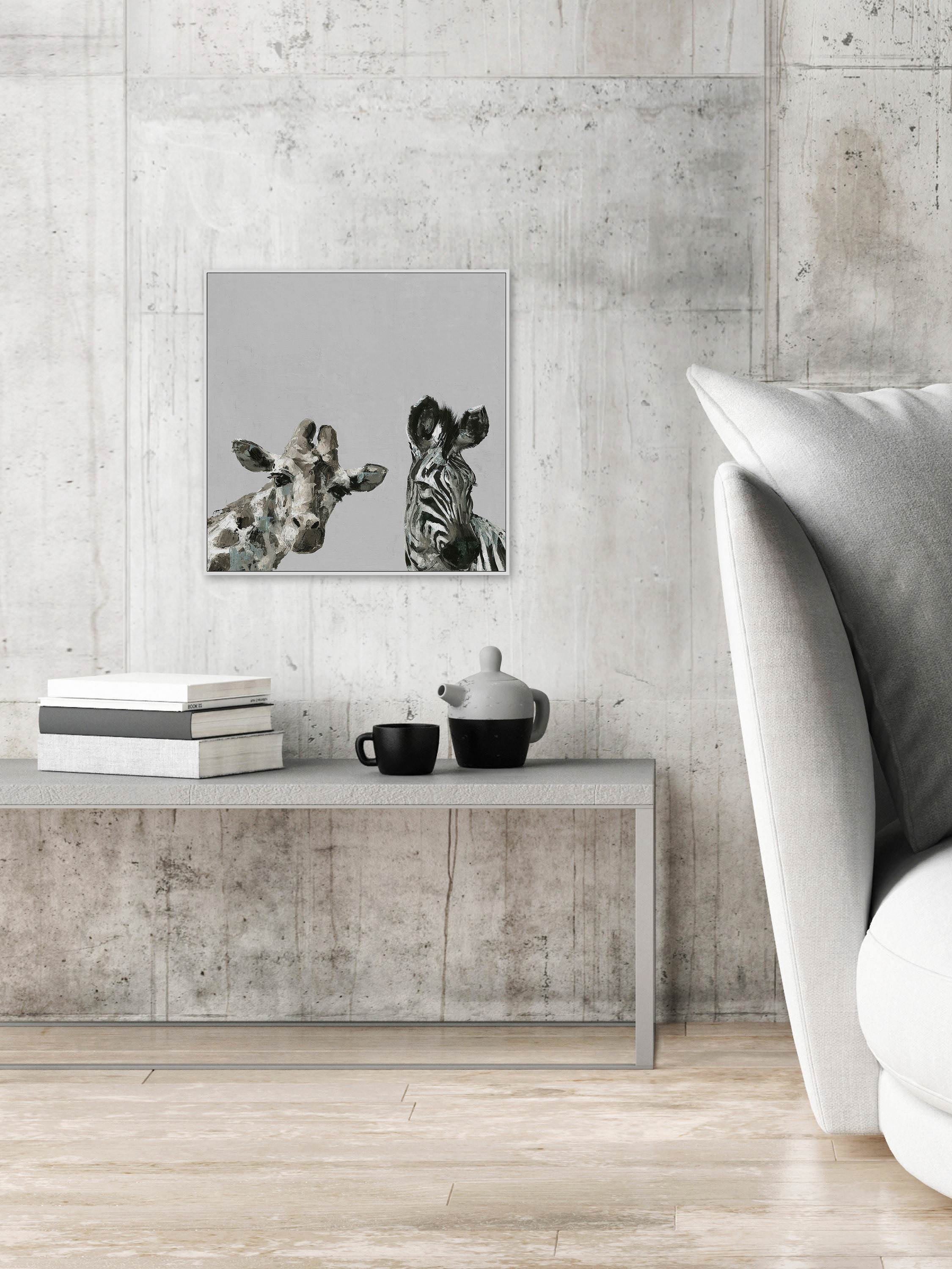 Giraffe and Zebra IV Floater Framed Painting Print on Canvas