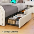 thumbnail image 5 of Queen Bed Frame with 2 Nighstands, Power Outlets and 4 Drawers, Upholstered Bed with Vanity Tables and Mirrors, Modern Velvet Tufted Platform Bed with Headboard & Footboard, White, 5 of 10