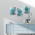 thumbnail image 3 of Teal Blue Flower Wall Art Turquoise Rose Painting Canvas Print Bedroom Decor Still Life 3 Pieces Home Decor Modern Black and White Floral Pictures for Bathroom Kitchen Living Room Ready to Hang, 3 of 6