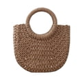 thumbnail image 2 of Handmade Straw Rattan Woven Semicircle Tote Bag, Summer Beach Handbag for Women, Portable Half-Moon Shape Shoulder Bag for Travel Vacation Daily Shopping, A, 2 of 7