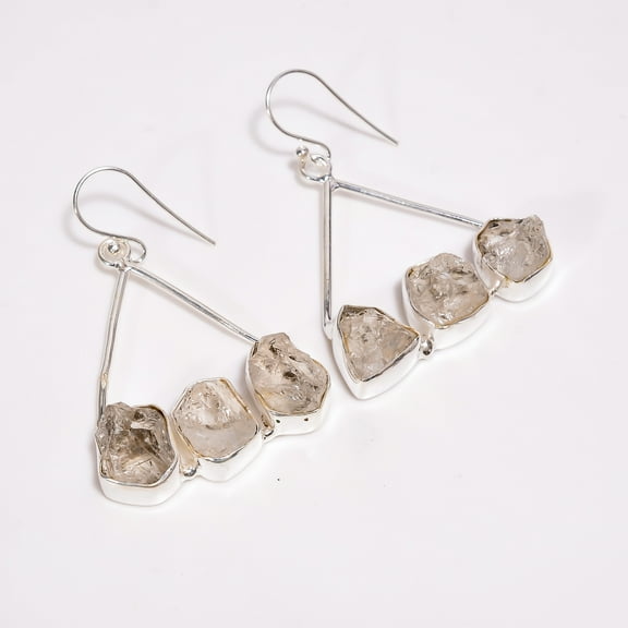 SATYAVIE JEWELLERY Natural Crystal Raw Gemstone Dangling Earrings, 925 Sterling Silver Earrings for Women