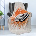 thumbnail image 4 of Cars Soft Flannel Fleece Blanket, Graffiti Style Inspired Sports Car Sprinting Graphic Work with Splash Color Elements, Cozy Plush for Indoor and Outdoor Use, 70" x 90", Grey Orange, by Ambesonne, 4 of 5