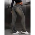 thumbnail image 2 of Dark Wash Low Rise Belted Flare Leg Jeans With Decorative Buckle Waistband, 2 of 30