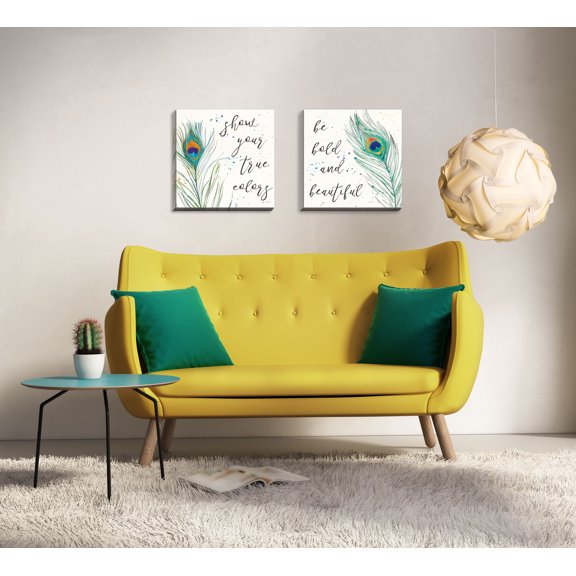 Gango Home Decor Contemporary Peacock Garden VII & VIII; Two 12x12in Hand-Stretched Canvases