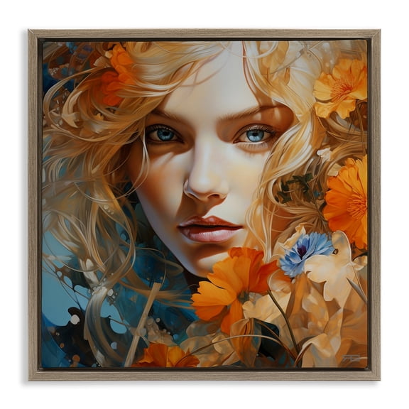 Stupell Industries Art Deco Expressive Flower Portrait Brown Floating Frame Canvas Art, 18 x 18, by RB