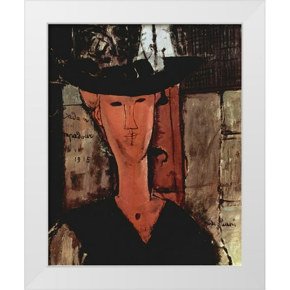 Modigliani, Amedeo 12x14 White Modern Wood Framed Museum Art Print Titled - Lady in a hat