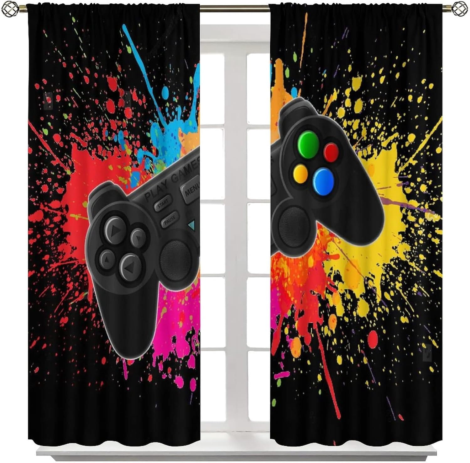 Gamepad Curtains for Boys Girls Kids Teens Colorful Game Controller Thermal Insulated Room Curtains for Living Room, 84x84 Inch Blackout