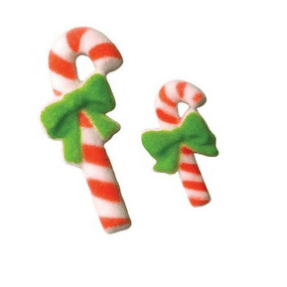 24pk Candy Cane 1" - 2" Edible Sugar Decoration Toppers for Cakes Cupcakes Cake Pops w. Edible Sparkle Flakes & Decorating Stickers