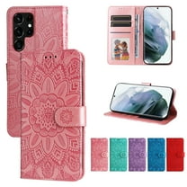 Cutyskin Case for Samsung S24 Ultra, Wallet Case,PU Leather Flip,Kickstand,Double Magnetic Clasp,Embossed Mandala Flower Lanyard Protective PU Leather Cover for Samsung Galaxy S24 Ultra, Rosegold