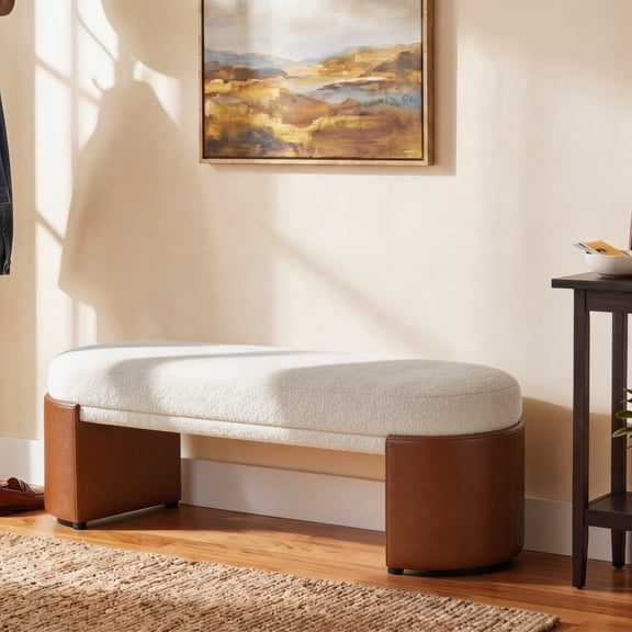 Jivora 62.83"/48.03" Boucle Dining Bench, Modern Upholstered Accent Bench