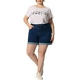 thumbnail image 2 of Agnes Orinda Women's Plus Size Roll Hem Mid Rise Stretchy Denim Shorts 1X Blue, 2 of 6