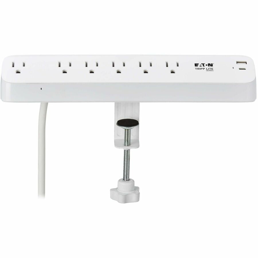 Eaton Tripp Lite Series Protect It! 6-Outlet Surge Protector with USB-A and USB-C Charging Ports, 5-15R Outlets, 900 Joules, Desk Clamp, 6 ft. (1.8 m) Cord, White