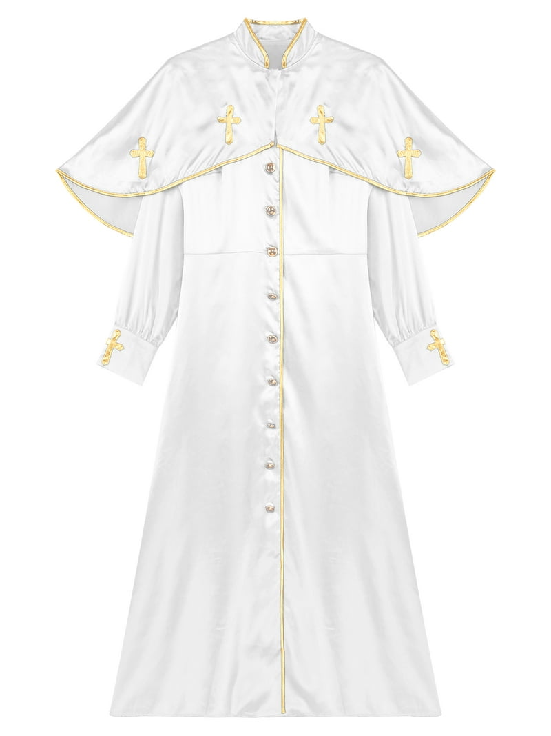 white clergy dress Terramina 7028 Robe and embellishments to create a robe that truly reflects your personality and ministry Ivory Clergy Robe | Gold