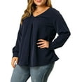 thumbnail image 5 of Agnes Orinda Women's Plus Size Winter Solid Long Sleeve V Neck Twist Casual Top 1X Dark Blue, 5 of 9