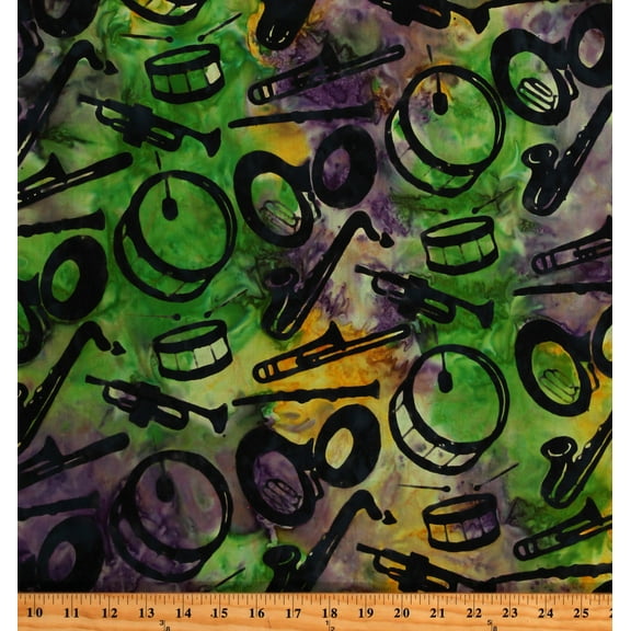 Cotton Batik Musical Instruments Silhouettes Mardi Gras Multicolor Batik Cotton Fabric Print by the Yard (AMD-20763-297MARDIGRAS)