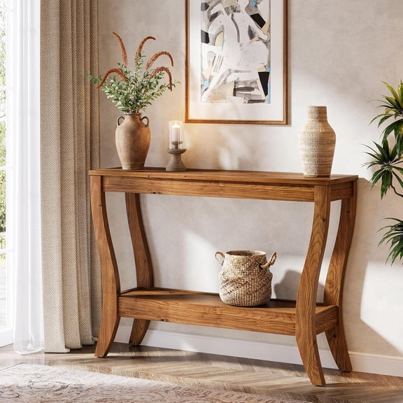 Solid Wood Console Table with Storage, 41.3-Inch Farmhouse Entryway Table for Living Room, Hallway, Foyer (Walnut)