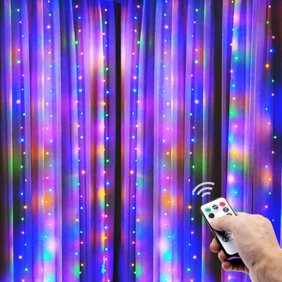 Multi-color Curtain Light for Bedroom, 300 LED Window Fairy Curtain String Light with 16 Hooks, 8 Models Remote Control for Wedding Party Home Garden Indoor Christmas Decorations